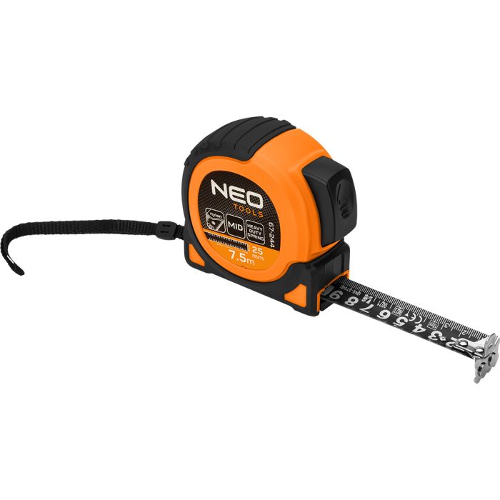 Рулетка Neo Tools Super Black, 7.5мx25мм, з фіксатором змотування, магніт
