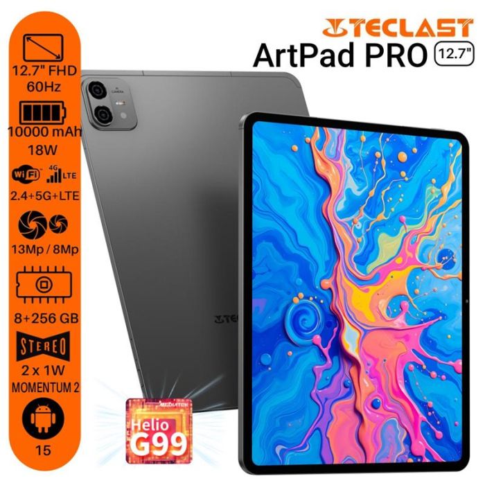 Планшет Teclast ArtPad Pro 12.7" 8ГБ, 256ГБ, LTE, 10000мА•год, Android, сірий