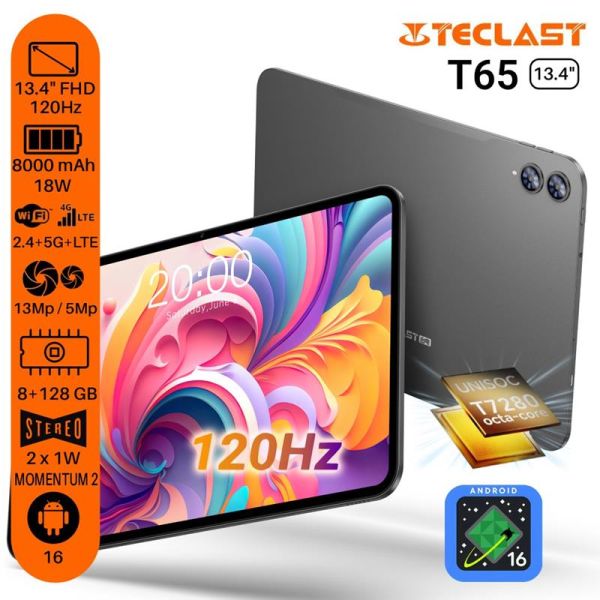 Планшет Teclast T65 13.4" 8ГБ, 128ГБ, LTE, 8000мА•год, Android, сірий