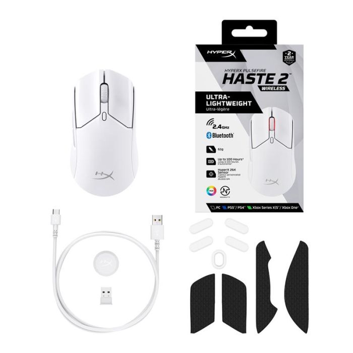Миша HyperX Pulsefire Haste 2, RGB, USB-A/WL/BT, білий