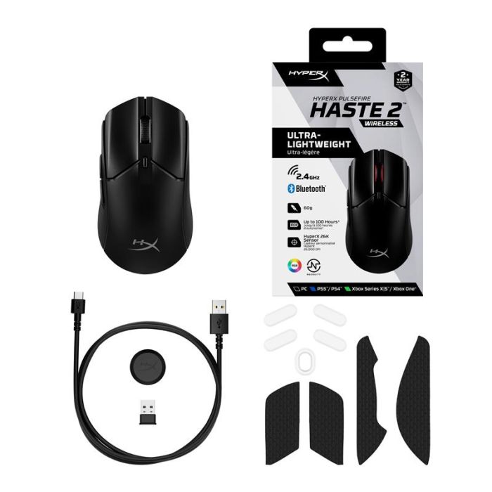 Миша HyperX Pulsefire Haste 2, RGB, USB-A/WL/BT, чорний