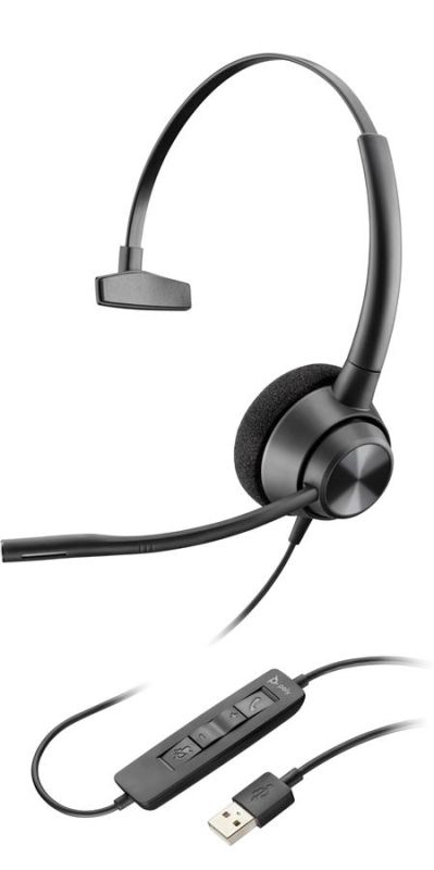 Гарнітура комп'ютерна моно On-ear Poly EncorePro 310, USB-A, всеспрямований, noise cancelling, чорний