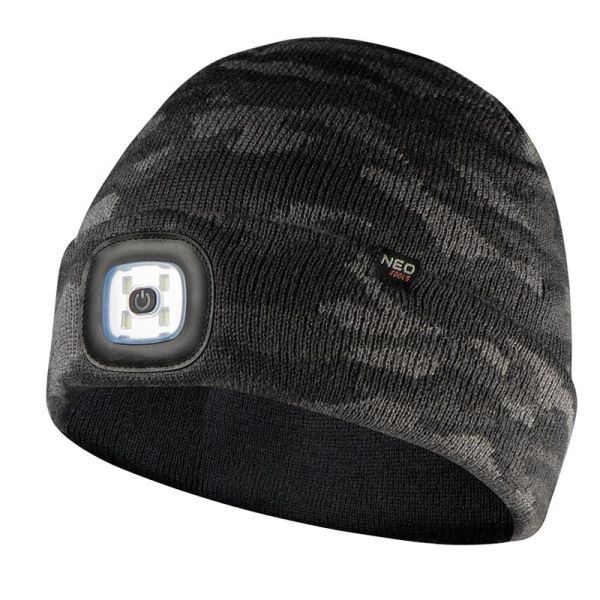 Шапка з ліхтариком Neo Tools 100% акрил, CAMO, 3.7В, 180Лм, 6500K, 3 режими, USB
