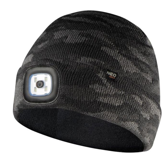 Шапка з ліхтариком Neo Tools 100% акрил, CAMO, 3.7В, 180Лм, 6500K, 3 режими, USB
