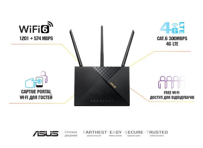 Маршрутизатор ASUS 4G-AX56 AX1800, 4G/LTE, 4xGE LAN, 1xGE WAN