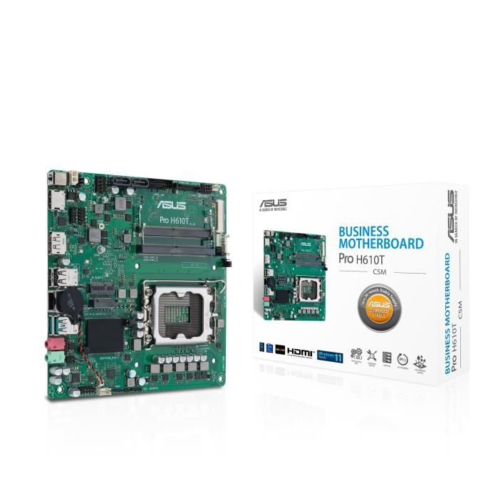 Материнcька плата ASUS PRO H610T-CSM s1700 H610 2xDDR5 M.2 HDMI DP LVDS Thin mITX