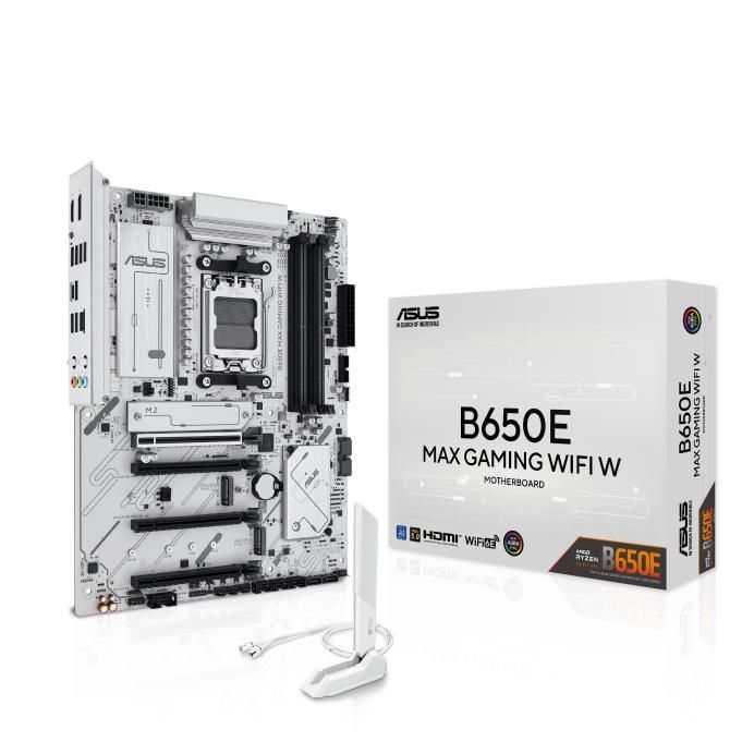 Материнcька плата ASUS B650E MAX GAMING WIFI W sAM5 B650 4xDDR5 M.2 HDMI DP Wi-Fi BT ATX білий