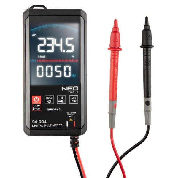 Мультиметр цифровий Neo Tools, 0-600В, рідкокристалічний дисплей з підсвіткою, сенсорний