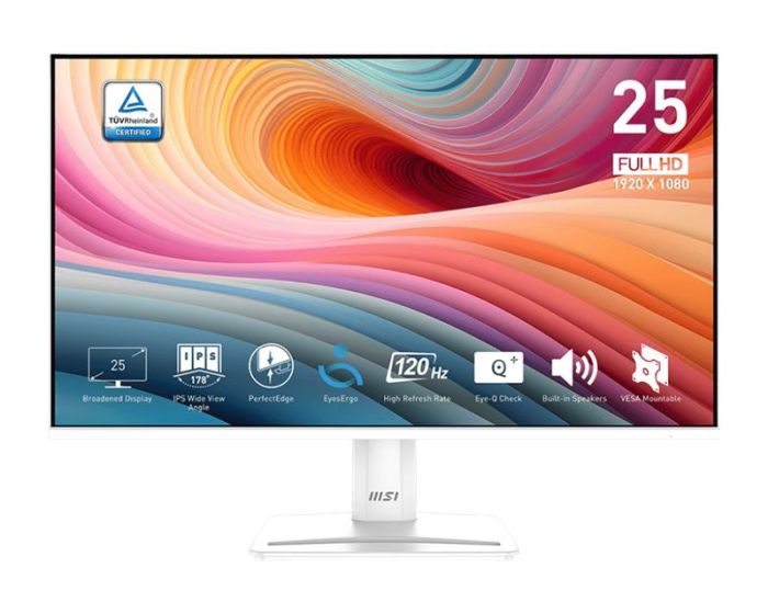 Монітор MSI 24.5" PRO MP251W-E2 D-Sub, HDMI, DP, MM, IPS, 120Hz, sRGB 99%, AdaptiveSync, білий