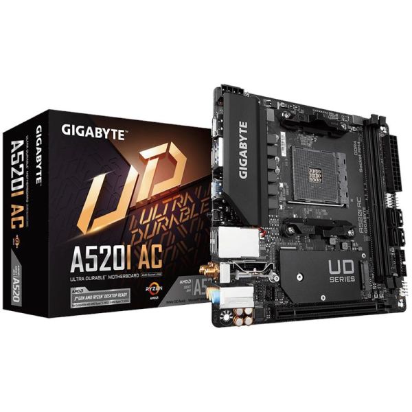 Материнська плата GIGABYTE A520I AC sAM4 A520 2xDDR4 M.2 HDMI DP Wi-Fi BT mITX