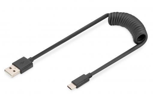 Кабель DIGITUS USB-C > USB-A заряджання/синхронізації, Type-C, спіральний, 1м, чорний