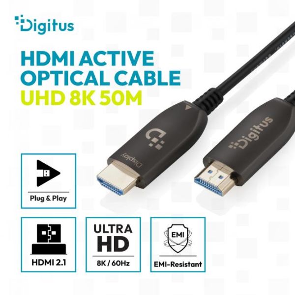 Кабель DIGITUS HDMI UHD 8K, AOC hybrid-fiber, type A M/M, 50м, чорний