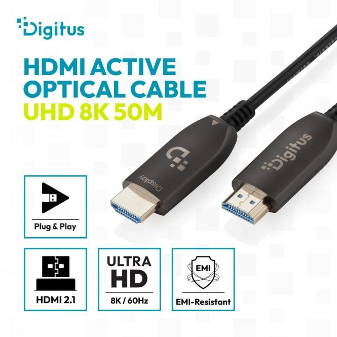 Кабель DIGITUS HDMI UHD 8K, AOC hybrid-fiber, type A M/M, 50м, чорний