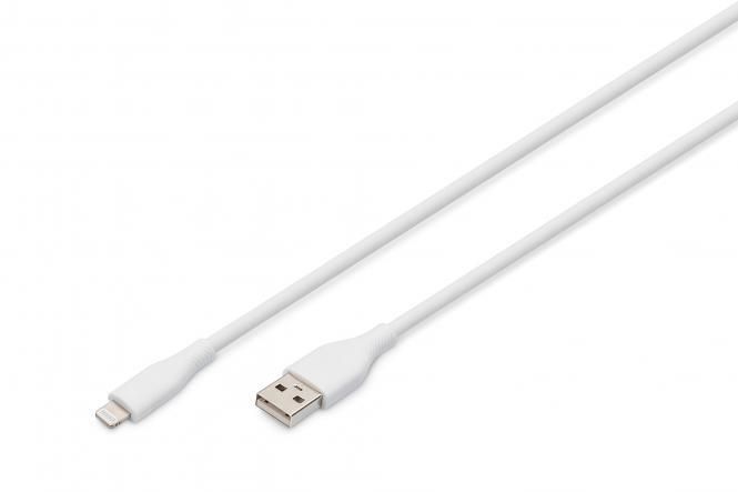 Кабель DIGITUS USB-A > Lightning заряджання/синхронізації, USB 2.0, 12W, силіконовий, 2м, білий