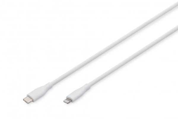 Кабель DIGITUS USB-C > Lightning заряджання/синхронізації, USB 2.0, 60W, силіконовий, 1м, білий