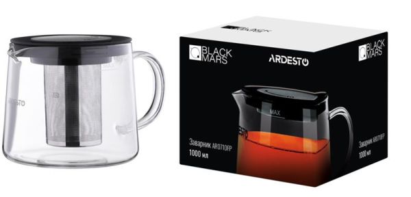 Заварник  ARDESTO Black Mars, 1000мл, боросилікатне скло, нержавіюча сталь, прозорий