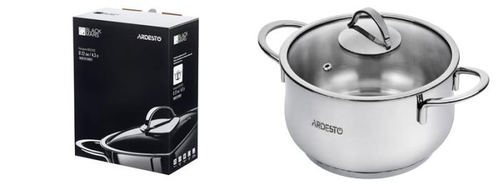 Каструля зі скляною кришкою ARDESTO Black Mars, 4.3л, нержавіюча сталь