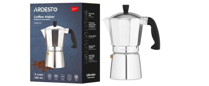 Гейзерна кавоварка ARDESTO Gemini Cremona, 0.15л, 3 чашки, алюміній