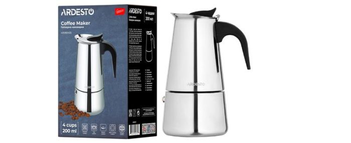 Гейзерна кавоварка ARDESTO Gemini Apulia, 0.2л, 4 чашки, нержавіюча сталь
