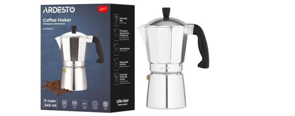 Гейзерна кавоварка ARDESTO Gemini Cremona, 0.24л, 6 чашок, алюміній