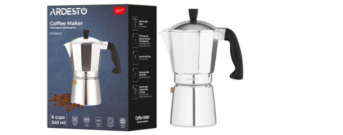 Гейзерна кавоварка ARDESTO Gemini Cremona, 0.24л, 6 чашок, алюміній