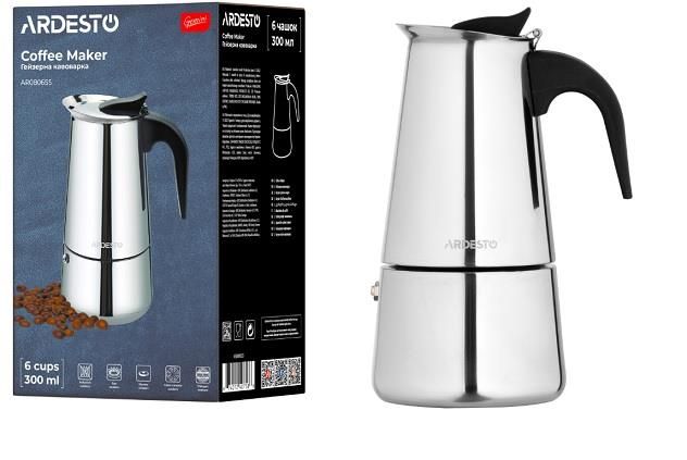 Гейзерна кавоварка ARDESTO Gemini Apulia, 0.3л, 6 чашок, нержавіюча сталь
