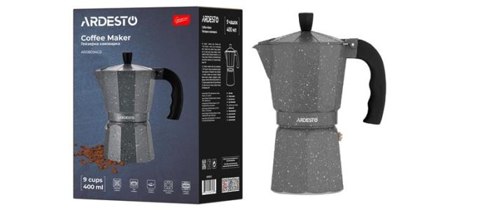 Гейзерна кавоварка ARDESTO Gemini Molise, 0.4л, 9 чашок, алюміній, сірий