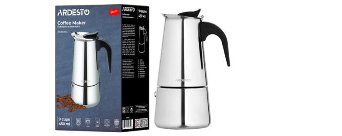 Гейзерна кавоварка ARDESTO Gemini Apulia, 0.45л, 9 чашок, нержавіюча сталь