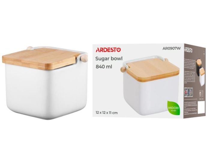 Цукорниця ARDESTO Midori 12х12х11см, 840мл, кераміка, бамбук, біла