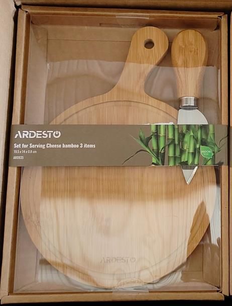 Набір для подачі сиру ARDESTO Midori, 2 предмети, 19.5х14х0.8см, бамбук, нержавіюча сталь