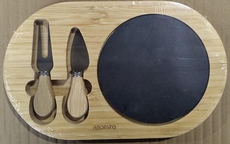 Набір для подачі сиру Ardesto Midori, 3 предмети, з сланцевою дошкою, 29х18см, бамбук, дерево, нержавіюча сталь