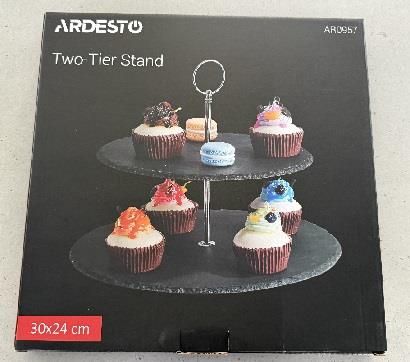 Блюдо 2-х ярусне Ardesto, 25см, сланець, нержавіюча сталь, чорний