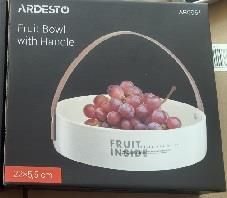 Фруктівниця Ardesto, 22х22х5.5см, з ручкою,кераміка, шкіра, білий