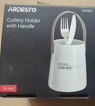 Підставка для столових приборів Ardesto, з ручкою, 14см, кераміка, шкіра, білий