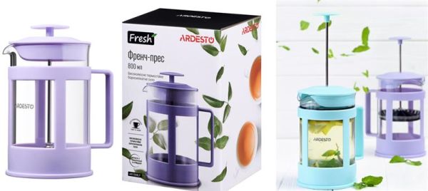 Френч-прес ARDESTO Fresh, 800мл, боросилікатне скло, пластик, прозорий, ліловий