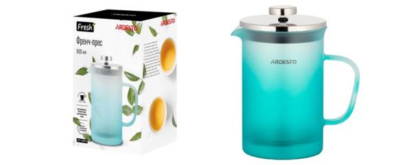 Френч-прес ARDESTO Fresh Matt, 800мл, боросилікатне скло, нержавіюча сталь, блакитний