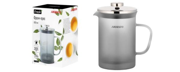 Френч-прес ARDESTO Fresh Matt, 800мл, боросилікатне скло, пластик, сірий