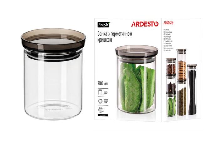 Банка для зберігання ARDESTO Fresh, 700мл, скло, пластик, прозорий