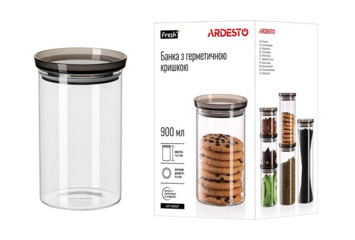 Банка для зберігання ARDESTO Fresh, 900мл, скло, пластик, прозорий