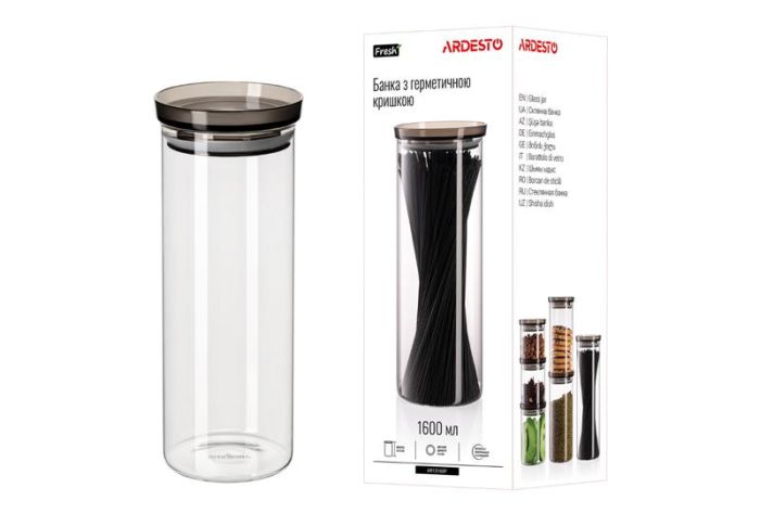 Банка для зберігання ARDESTO Fresh, 1600мл, скло, пластик, прозорий