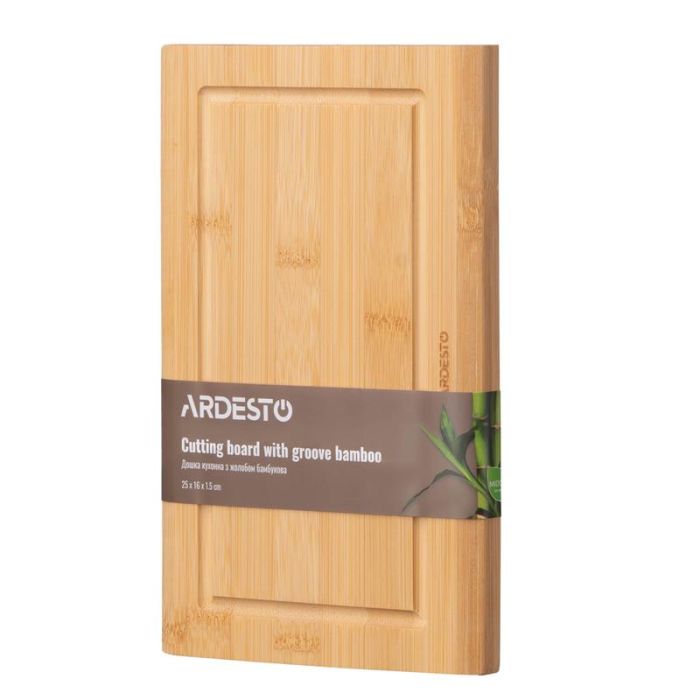 Дошка кухонна з жолобом ARDESTO Midori, 25х16х1.5см, бамбук