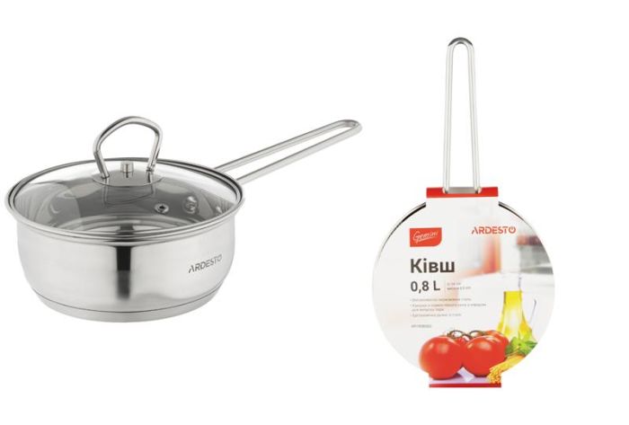 Ківш зі скляною кришкою ARDESTO Gemini Bari, 0.8л, нержавіюча сталь