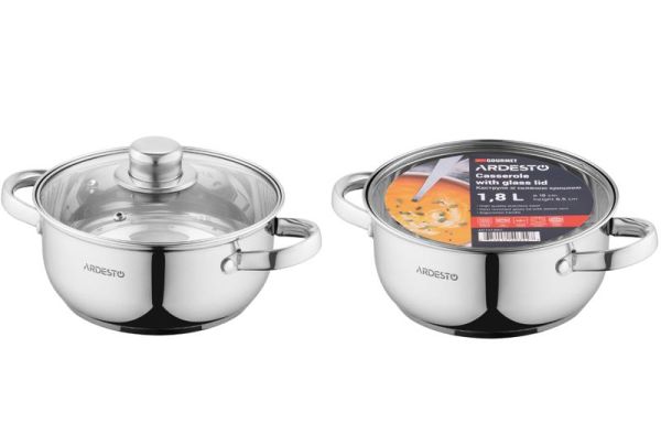 Каструля зі скляною кришкою ARDESTO Gemini Gourmet Aosta, 1.8л, нержавіюча сталь