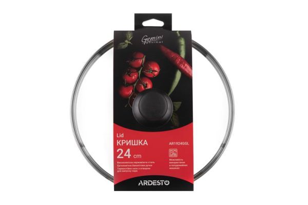 Кришка ARDESTO Gemini Gourmet, 24см, термостійке скло, нержавіюча сталь, бакеліт
