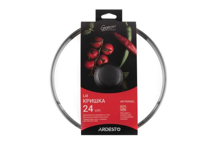 Кришка ARDESTO Gemini Gourmet, 24см, термостійке скло, нержавіюча сталь, бакеліт