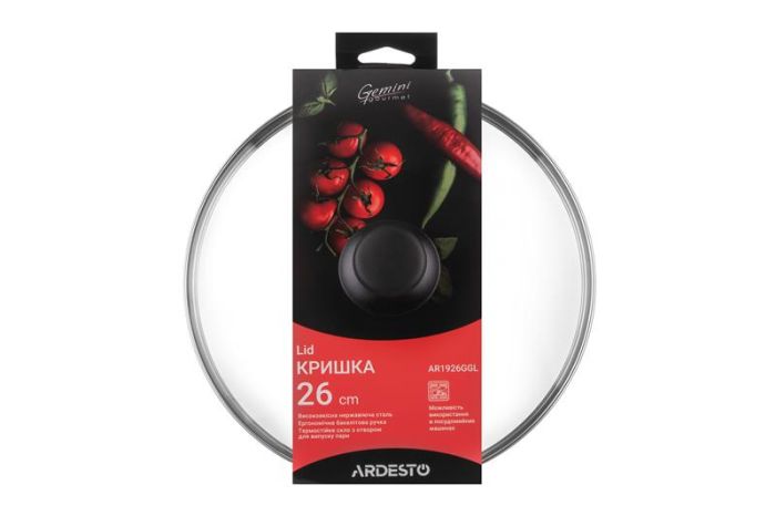 Кришка ARDESTO Gemini Gourmet, 26см, термостійке скло, нержавіюча сталь, бакеліт