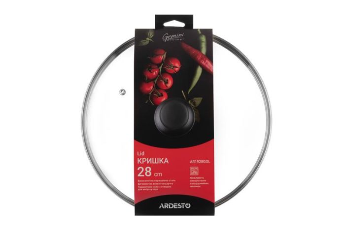Кришка ARDESTO Gemini Gourmet, 28см, термостійке скло, нержавіюча сталь, бакеліт