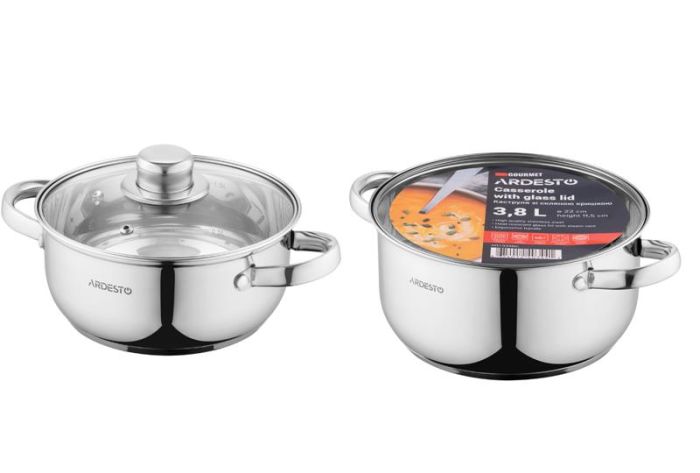 Каструля зі скляною кришкою ARDESTO Gemini Gourmet Aosta, 3.8л, нержавіюча сталь