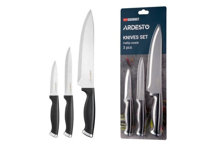 Набір ножів ARDESTO Gemini Gourmet, 3 предмети, нержавіюча сталь, пластик, чорний