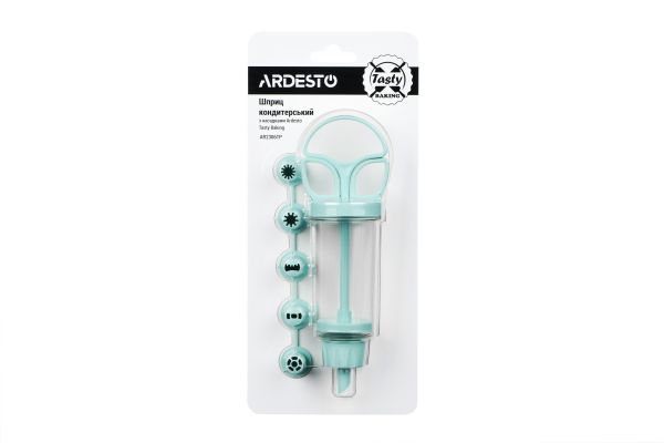 Шприц кондитерський з насадками ARDESTO Tasty baking, 19x6.5x4.5см, пластик, блакитний
